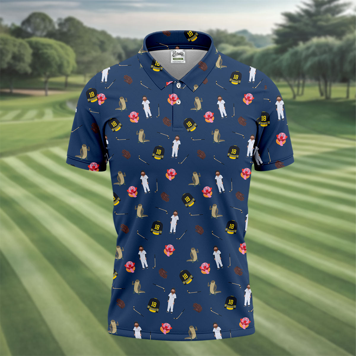 Sport Movie Character Funny Aligator Clown Head Navy Golf Shirt, Men's Funny Golf Shirts, Golf Shirts For Men