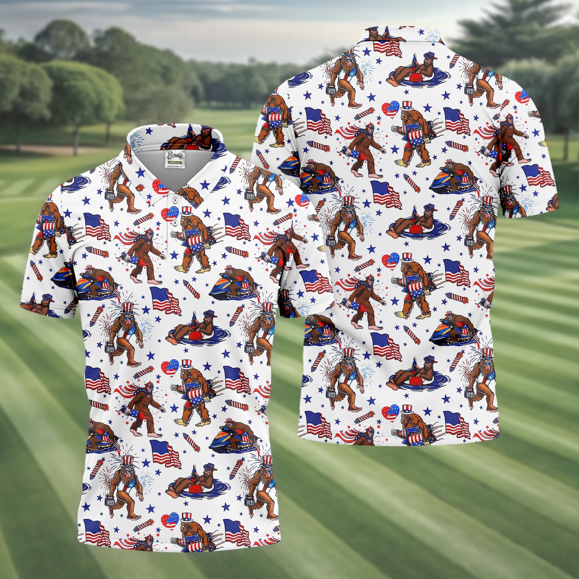 Bigfoot Sasquatch Funny Golf Polo ShirtAmerica 250 Anniversary Golf Shirt, 4th Of July Polo
