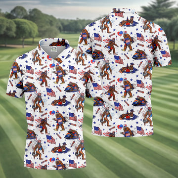 Bigfoot Sasquatch Funny Golf Polo ShirtAmerica 250 Anniversary Golf Shirt, 4th Of July Polo