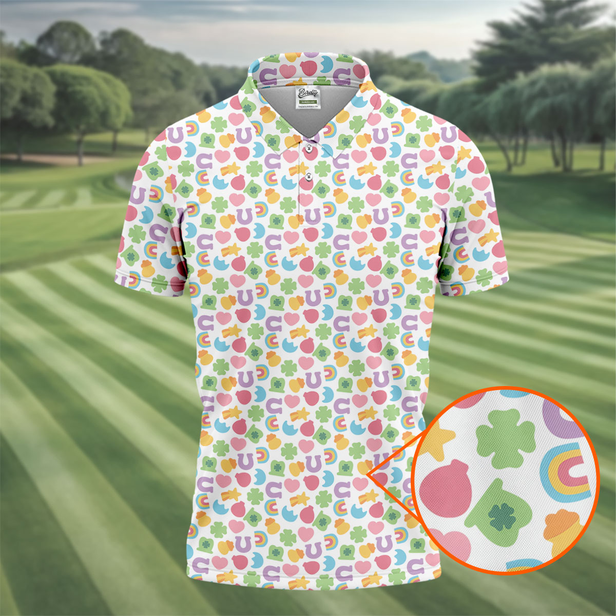 St Patrick's Day Lucky Charms White Golf Shirt, Cute Golf Outfit, Polo Shirt Men, Golf Shirts For Men