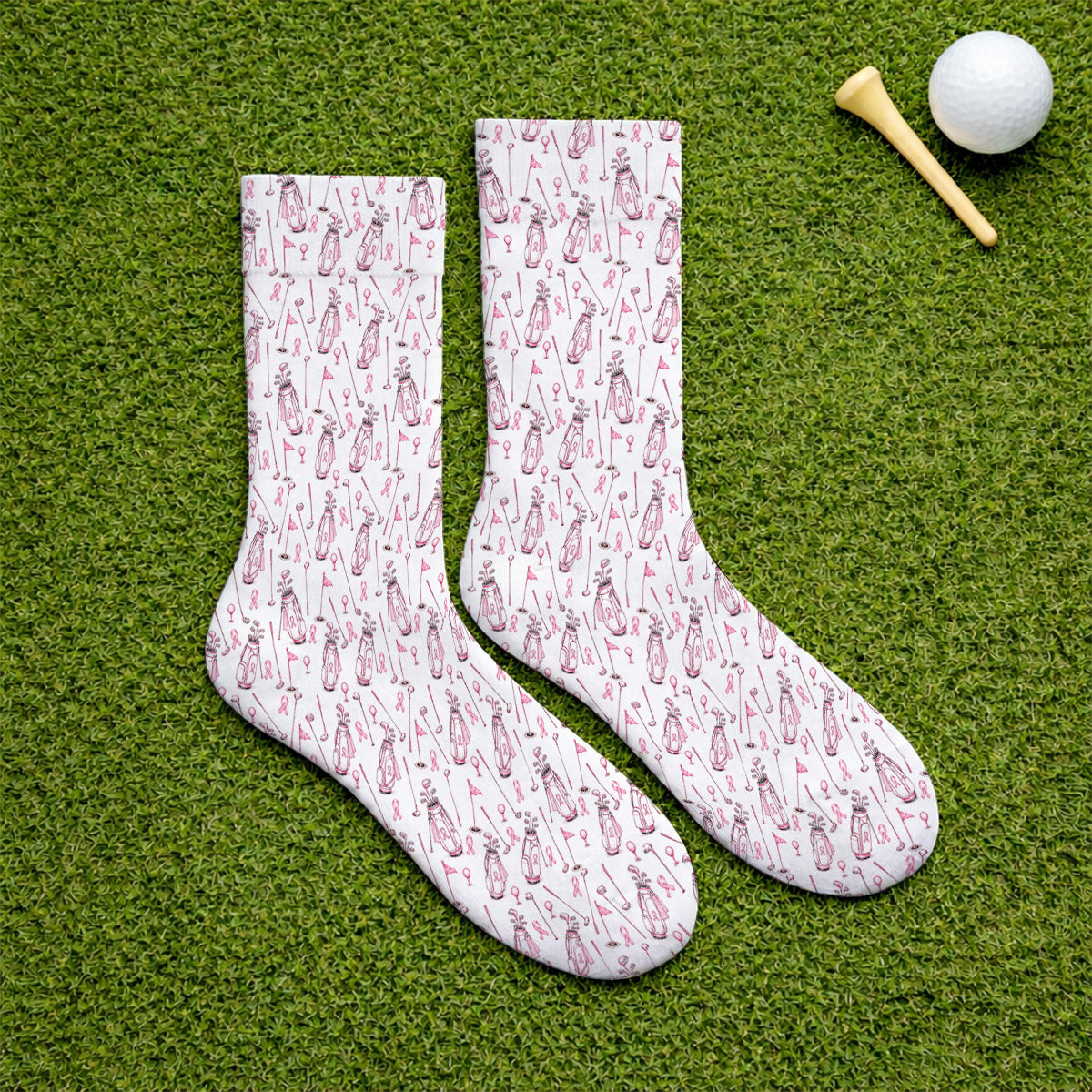 Breast Cancer Pattern Golf Sock, Pink Ribbon Golf Socks for Golf Lovers, Support Breast Cancer Awareness Gift