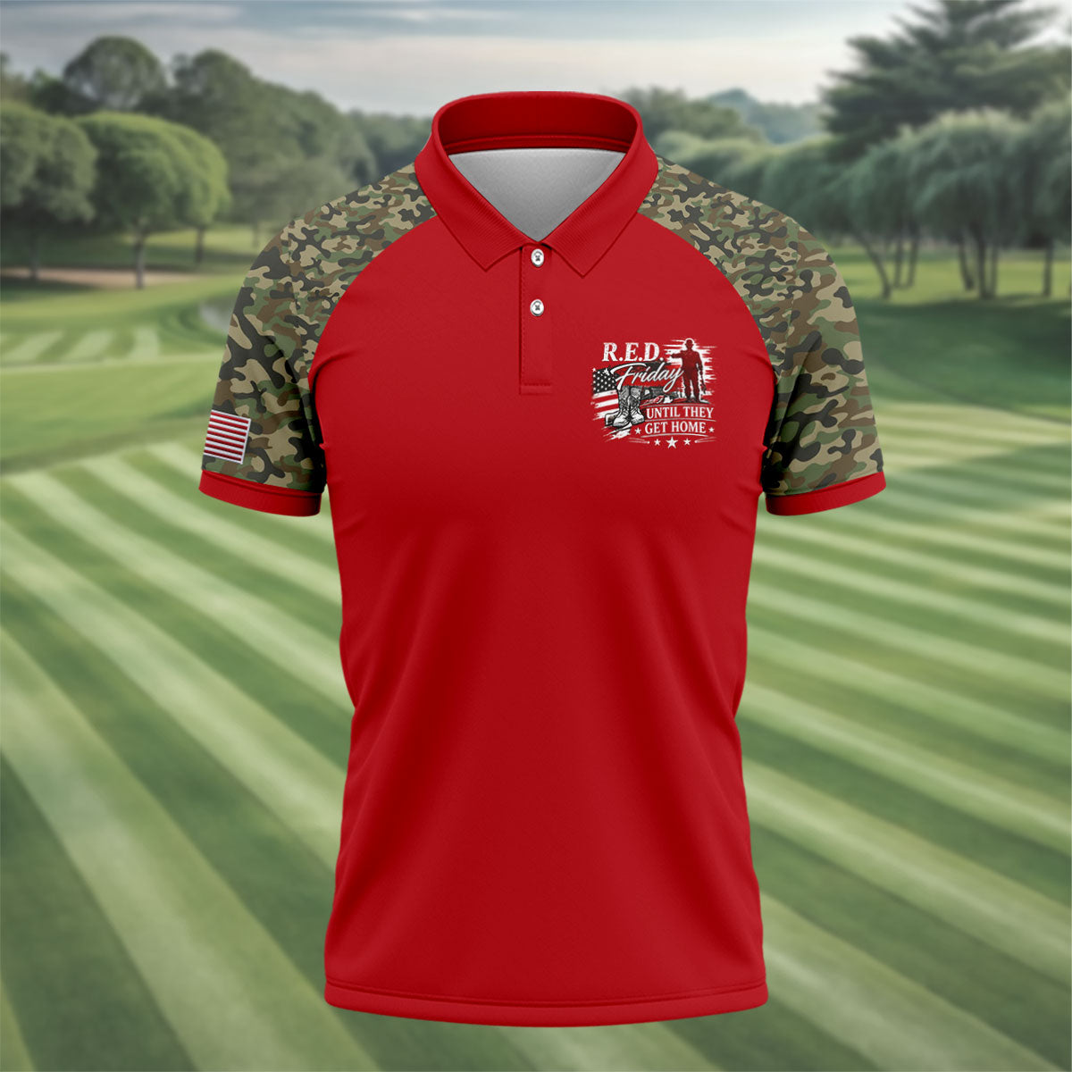 RED Friday Untill They Get Home Red Camo Golf Shirt, Veteran Memorial 250 Years Polo Shirtor Men