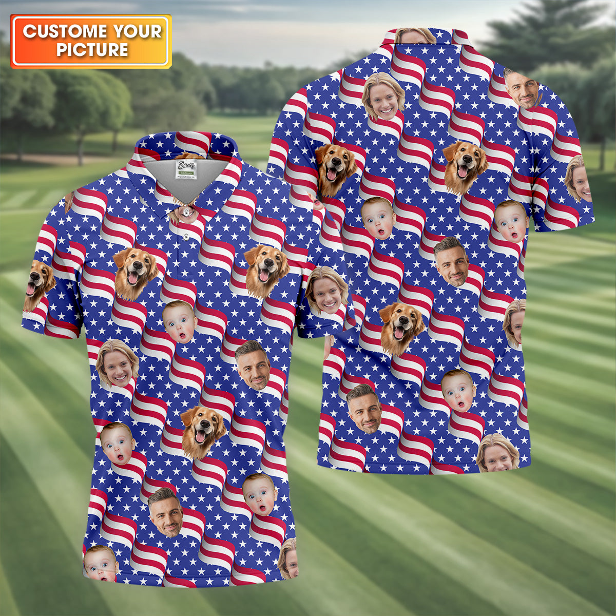 Funny 4th Of July Personalized Face Shirts, Men's Golf Polo ShirtPatriotic Golf Polo ShirtDad Golf Gift