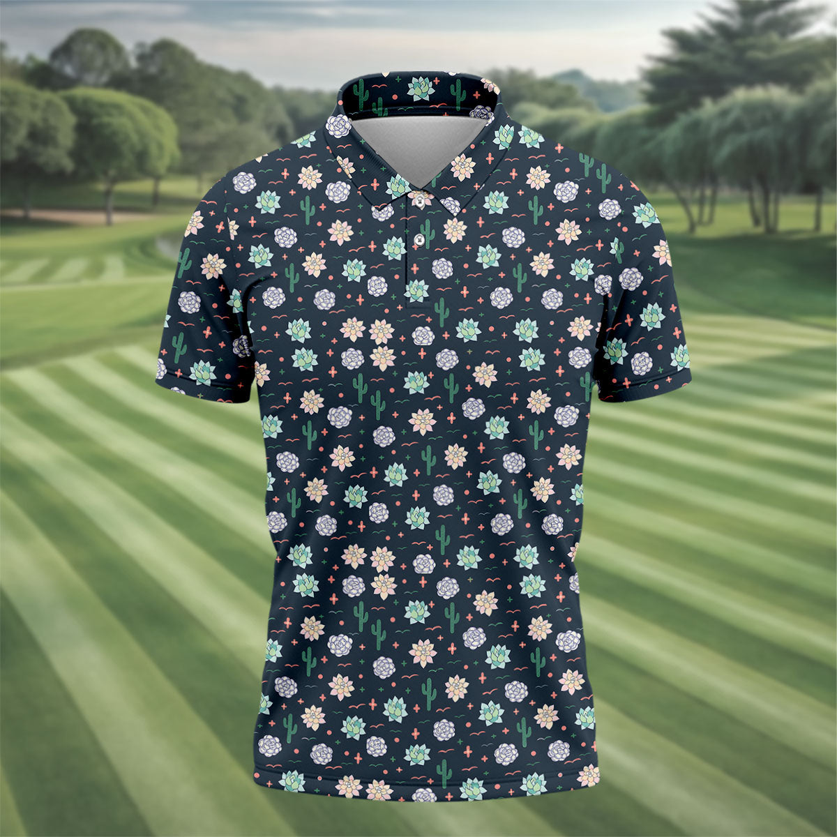 Boho Succulent And Cactus Hawaiian Golf Shirt, Mens Golf Polo, Printed Golf Shirts