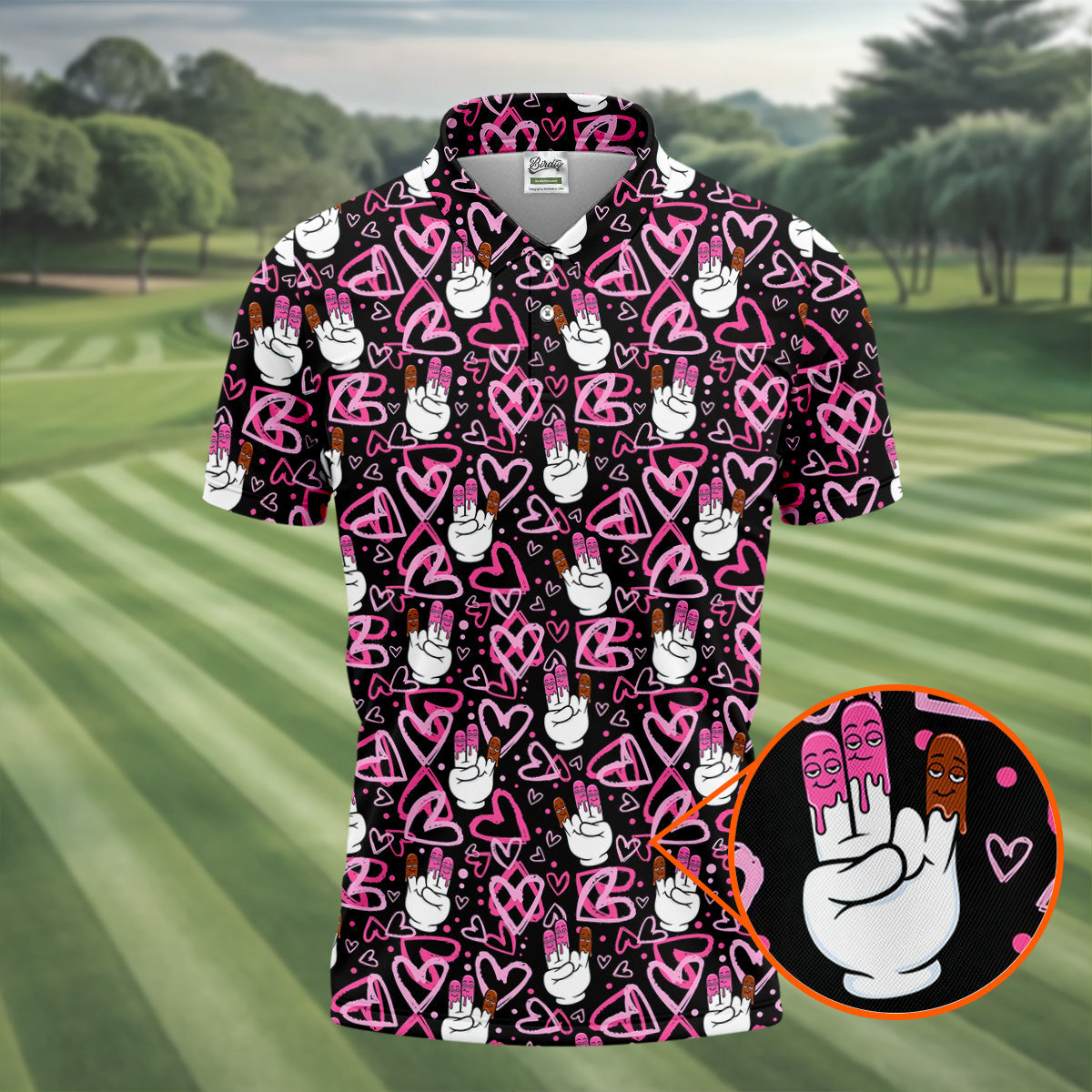 Chocolate Fingers Adult Humor Heart Pattern Fun Golf Shirts For Men, Valentines Golf Gift, Polo ShirtFor Men