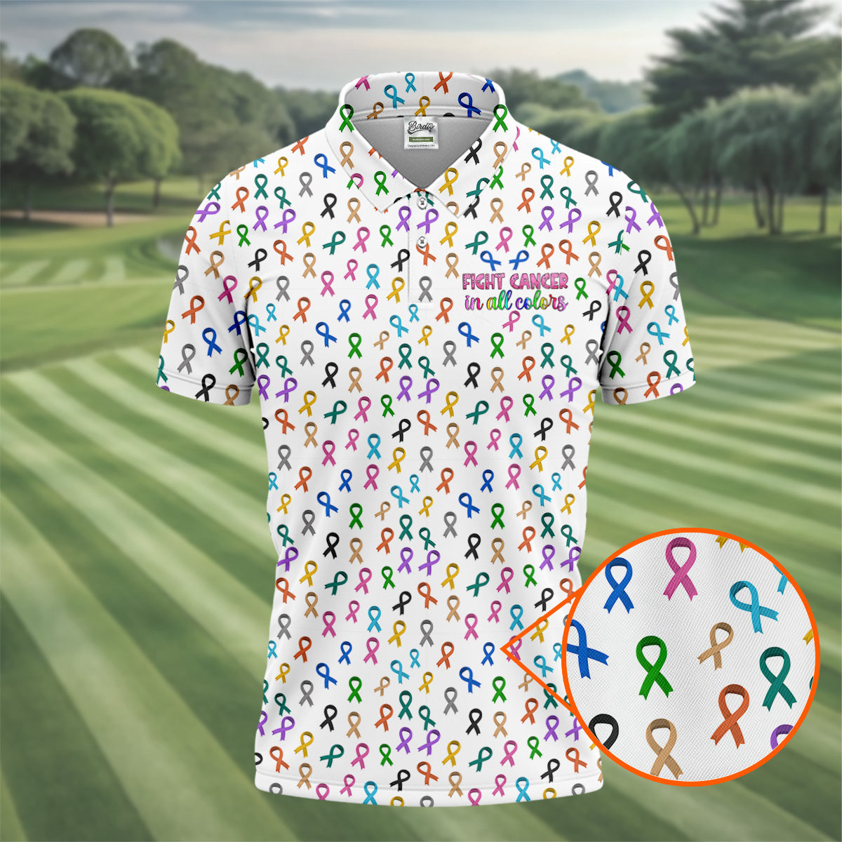 Fight Cancer In All Color Men's Golf Shirt, Cancer Awareness Shirt, Cancer Survivor Shirt, Golf Gift For Men