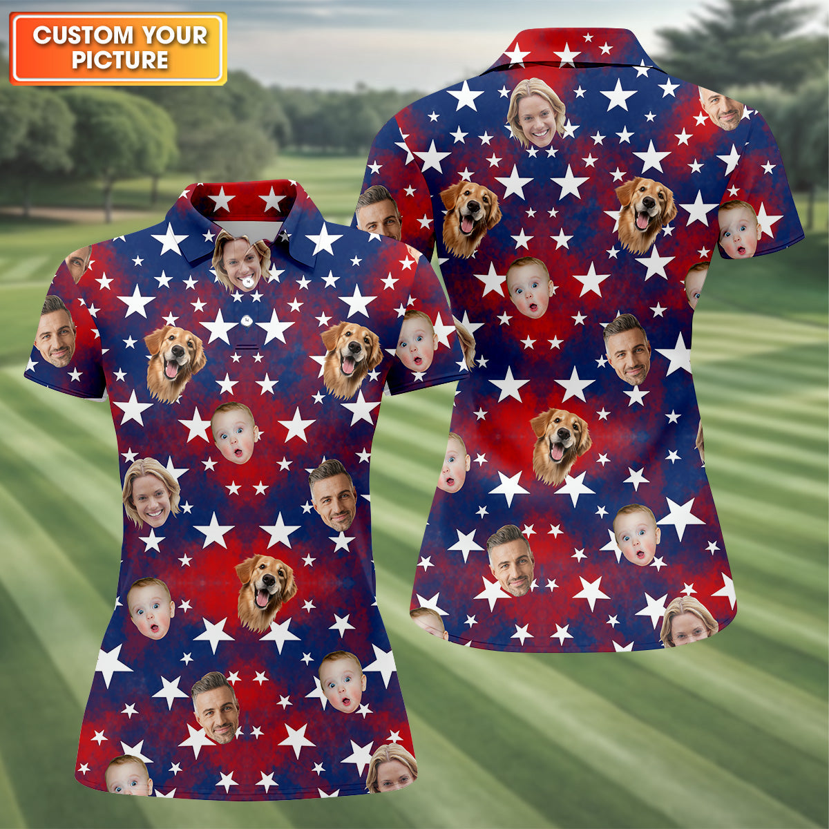 Golf Shirt Women, America Flag Golf Shirt For Ladies, Personalized Dog Shirts, Womens Golf Polo