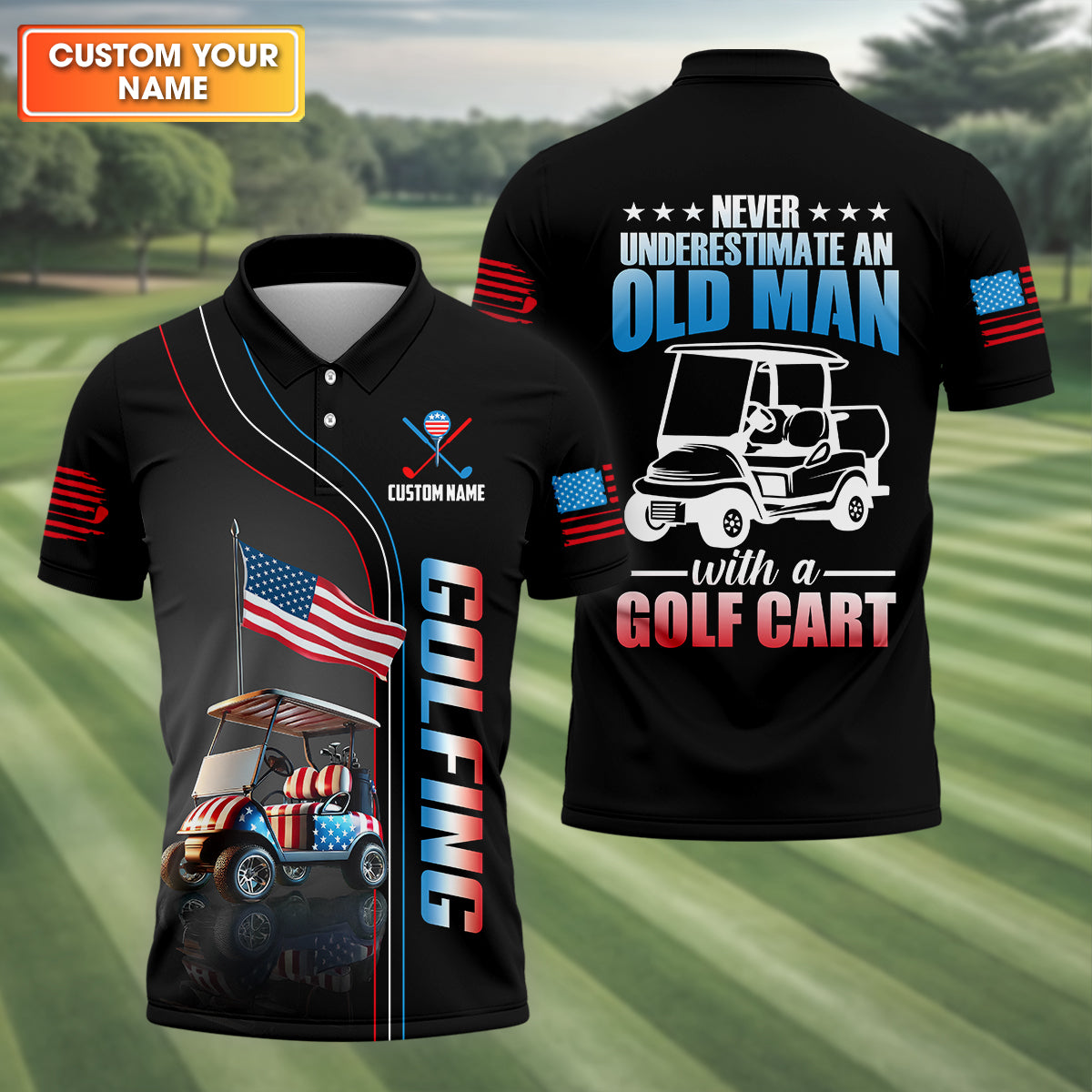 Never Underestimate An Old Man Custom Men's Golf Polo Shirtunny Golf Shirt, Dad Golf Gift