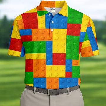Lego Pattern Colorful Golf Shirt, Golf Tops For Men, Polo ShirtFor Men, Golf Shirts For Men