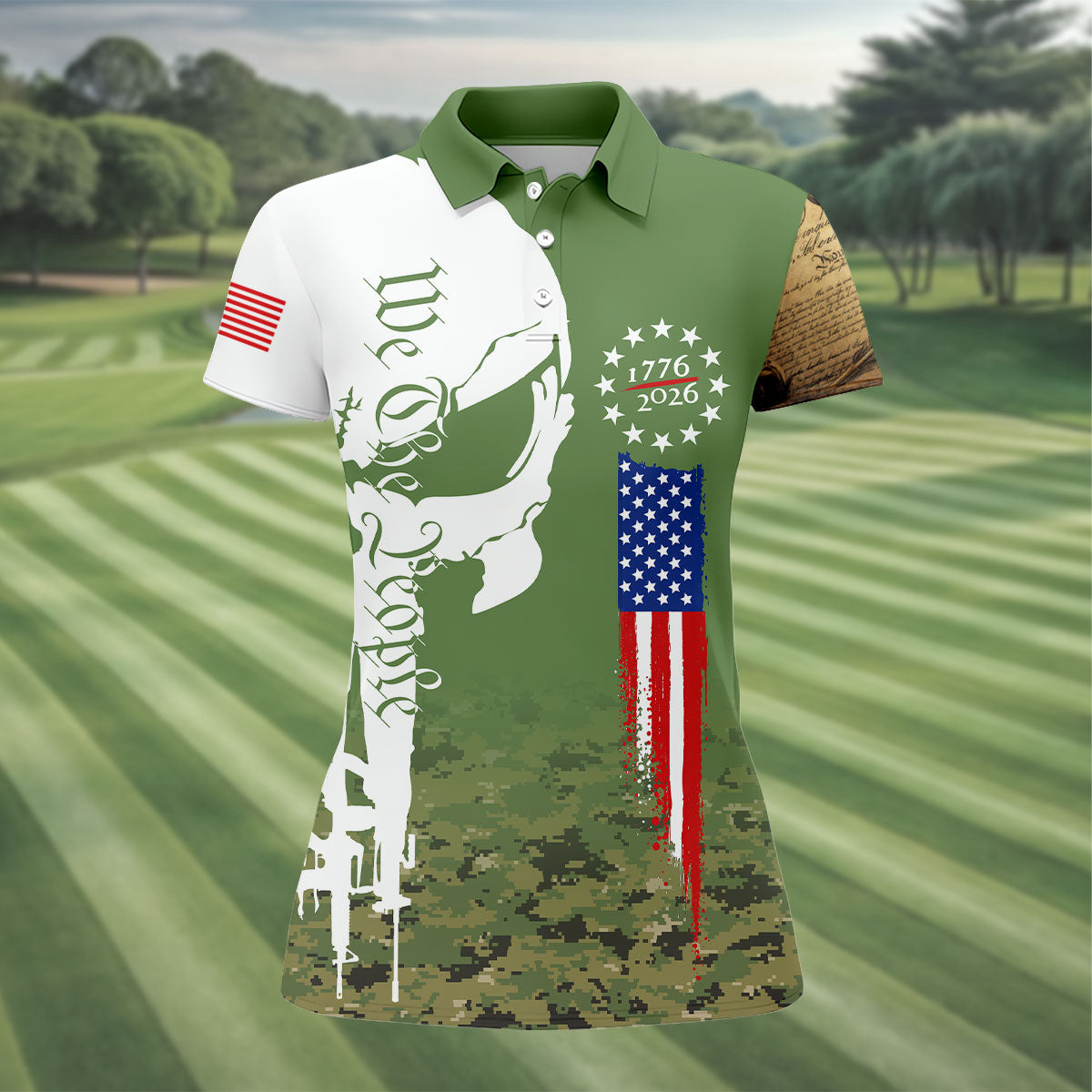American Bill Of Rights Camo Golf Shirt, 250 Years 4th Of July Golf Shirt For Women