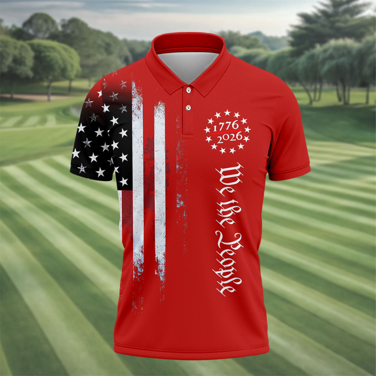 We The People 250 Years Red Vintage Golf Shirt, Patriotic 4th Of July Golf Shirts For Men