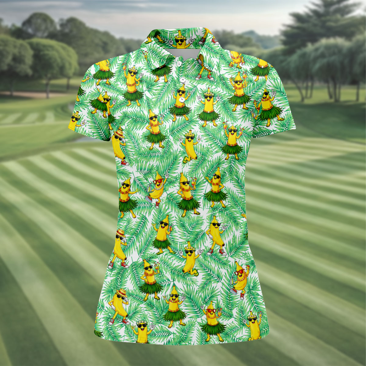 Funny Hula Banana Tropical Hawaiian Golf Shirt, Golf Polo For Women, Printed Golf Shirt