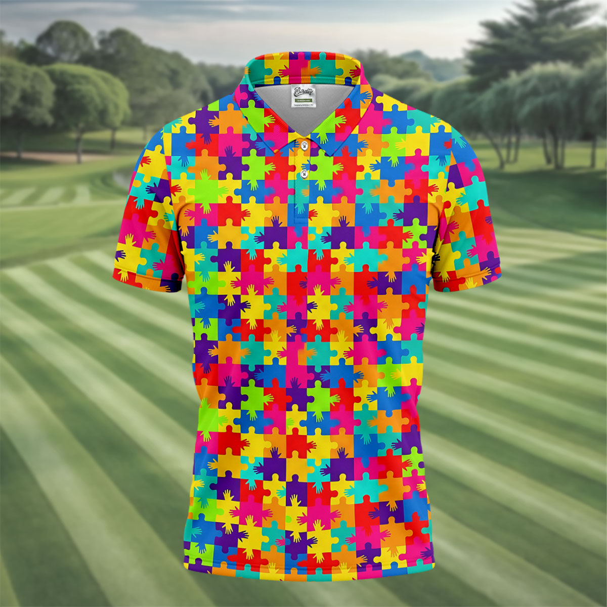 Colorful Handprints Autism Awareness Puzzle Golf Tops For Men, Polo Shirt Men, Golf Shirts For Men