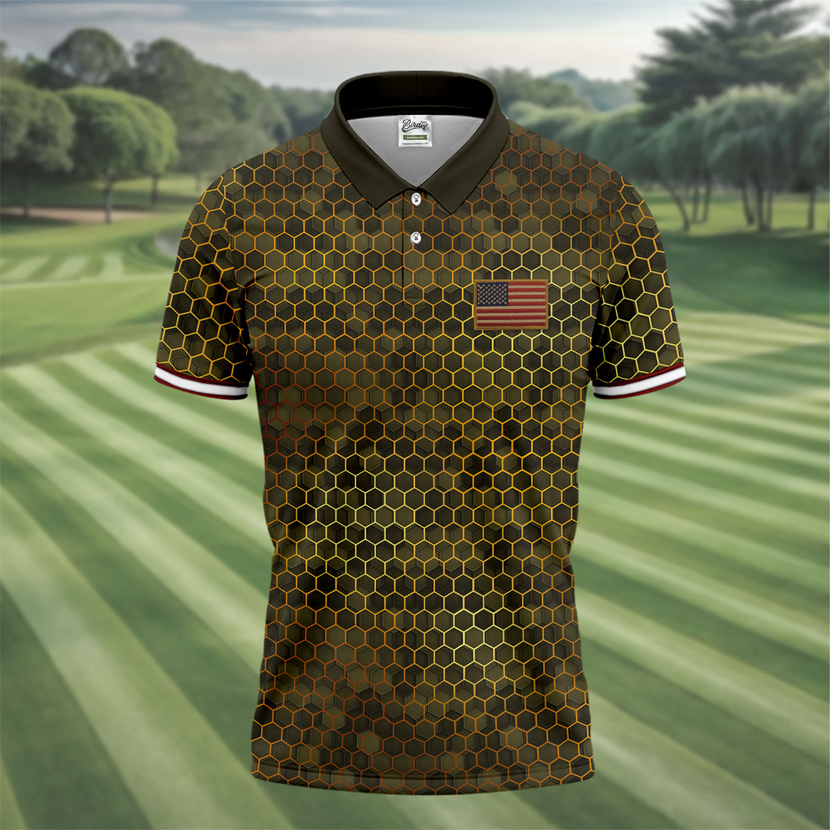 Hexagonal Camo Patriotic 4th Of July Golf Shirt, 250 Years Polo Shirtor Men
