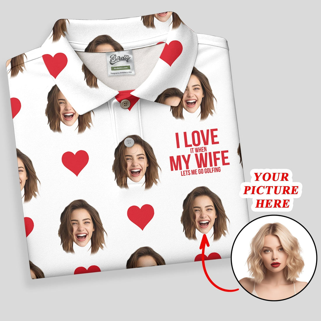 I Love It When My Wife Let Me Golfing Custom Photo White Golf Shirt, Valentines Golf Gift, Fun Golf Shirts For Men