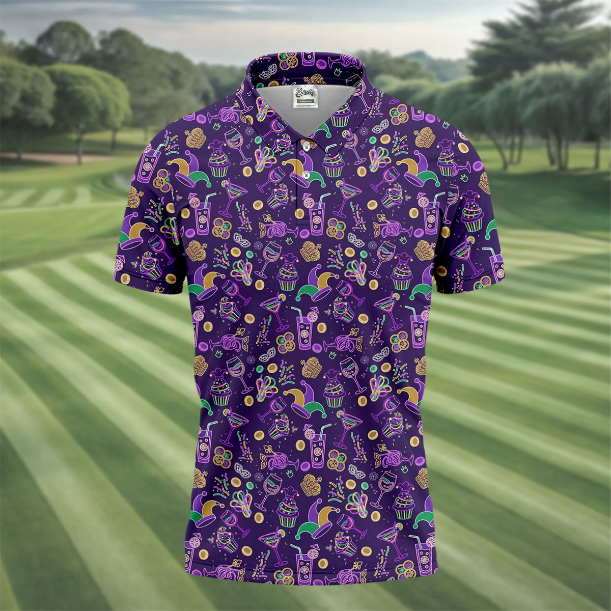Mardi Gras Food Green Gold Purple Golf Tops For Men, Polo ShirtFor Men, Golf Shirts For Men
