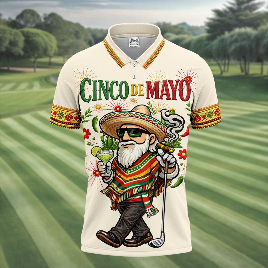 Margarita Man Cinco De Mayo Celebration Beige Golf Shirt, Fiesta Theme Golf Shirts For Men