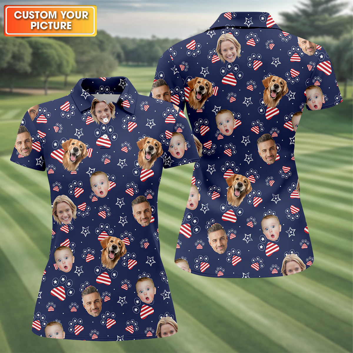 Custom Family Golf Shirt, Patriotic Golf Shirt, USA Golf Shirt For Ladies, Women's Golf Polo Shirt