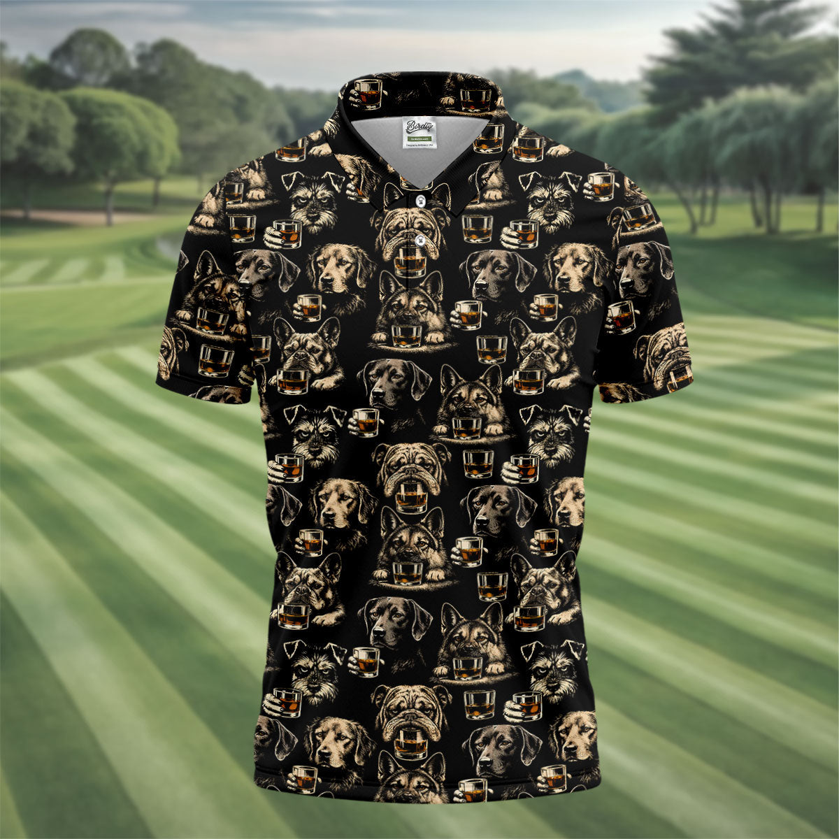 Black Dog Breeds Whiskey Glass Pattern Golf Shirt, Mens Polo Shirt, Funny Golf Shirt, Golf Apparel For Men