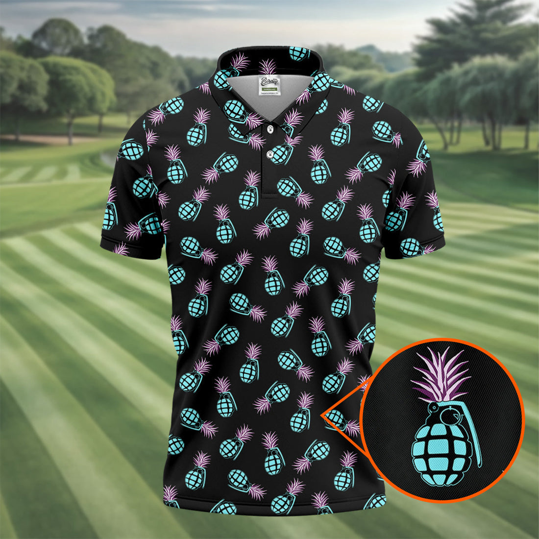 Grenade Pineapple Tropical Golf Shirt, Men's Funny Golf Shirts, Golf Shirts For Men, Polo For Men