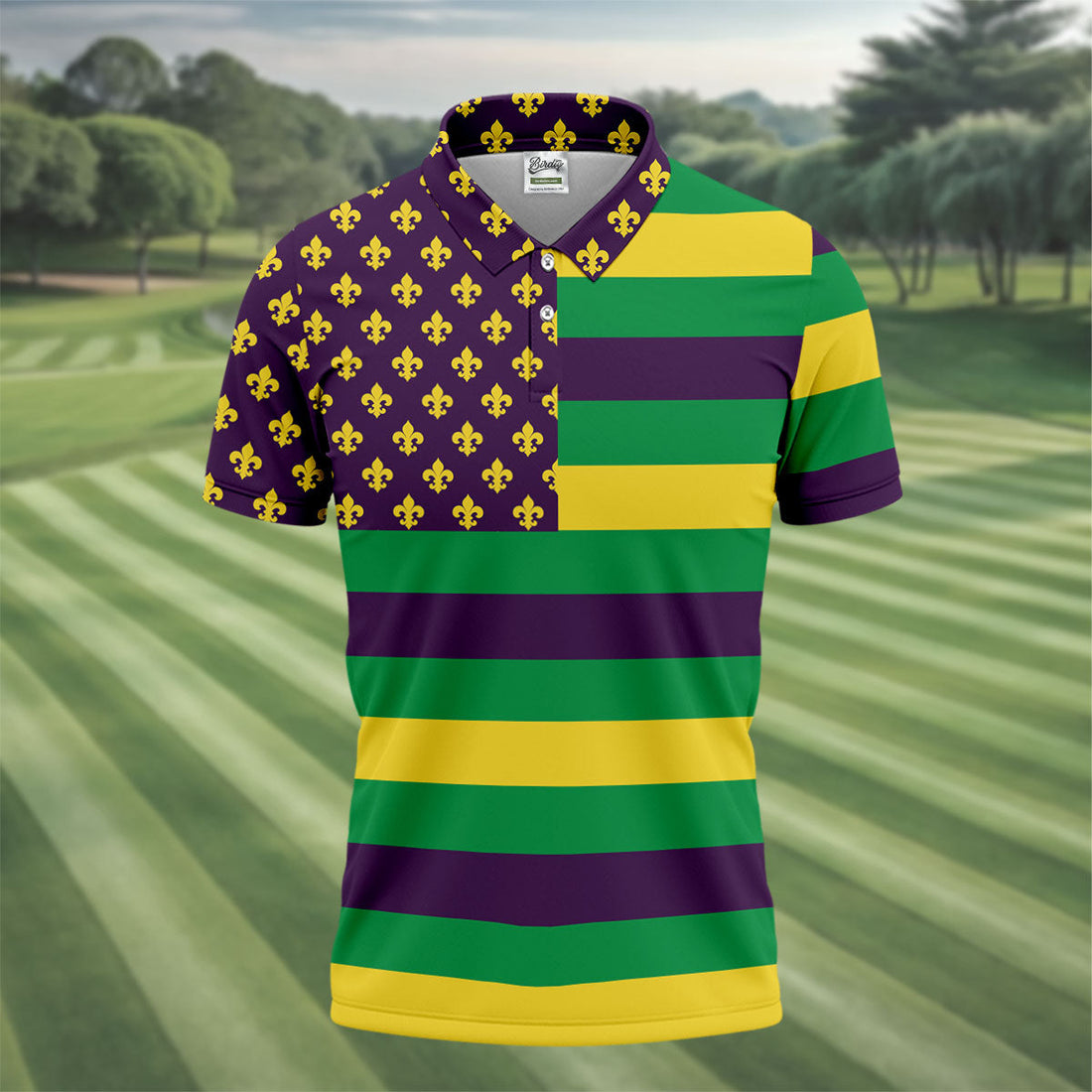 Mardi Gras Flags Fleur De Lis Purple Green Gold Golf Tops For Men, Polo ShirtFor Men, Golf Shirts For Men