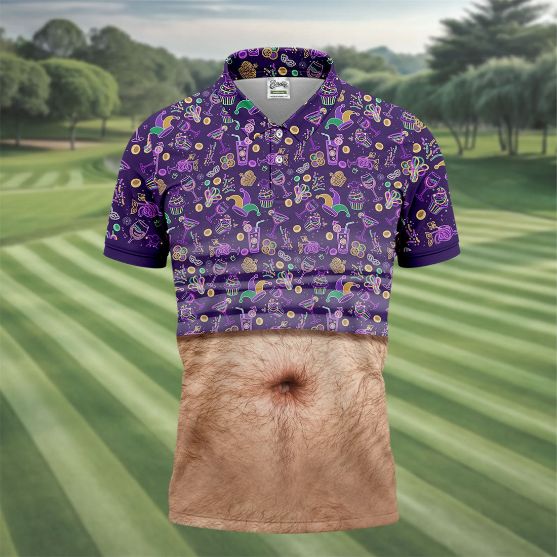 Purple Green Gold Mardi Gras Food Funny Tummy Golf Shirts For Men, Men's Funny Golf Shirts, Polo ShirtFor Men