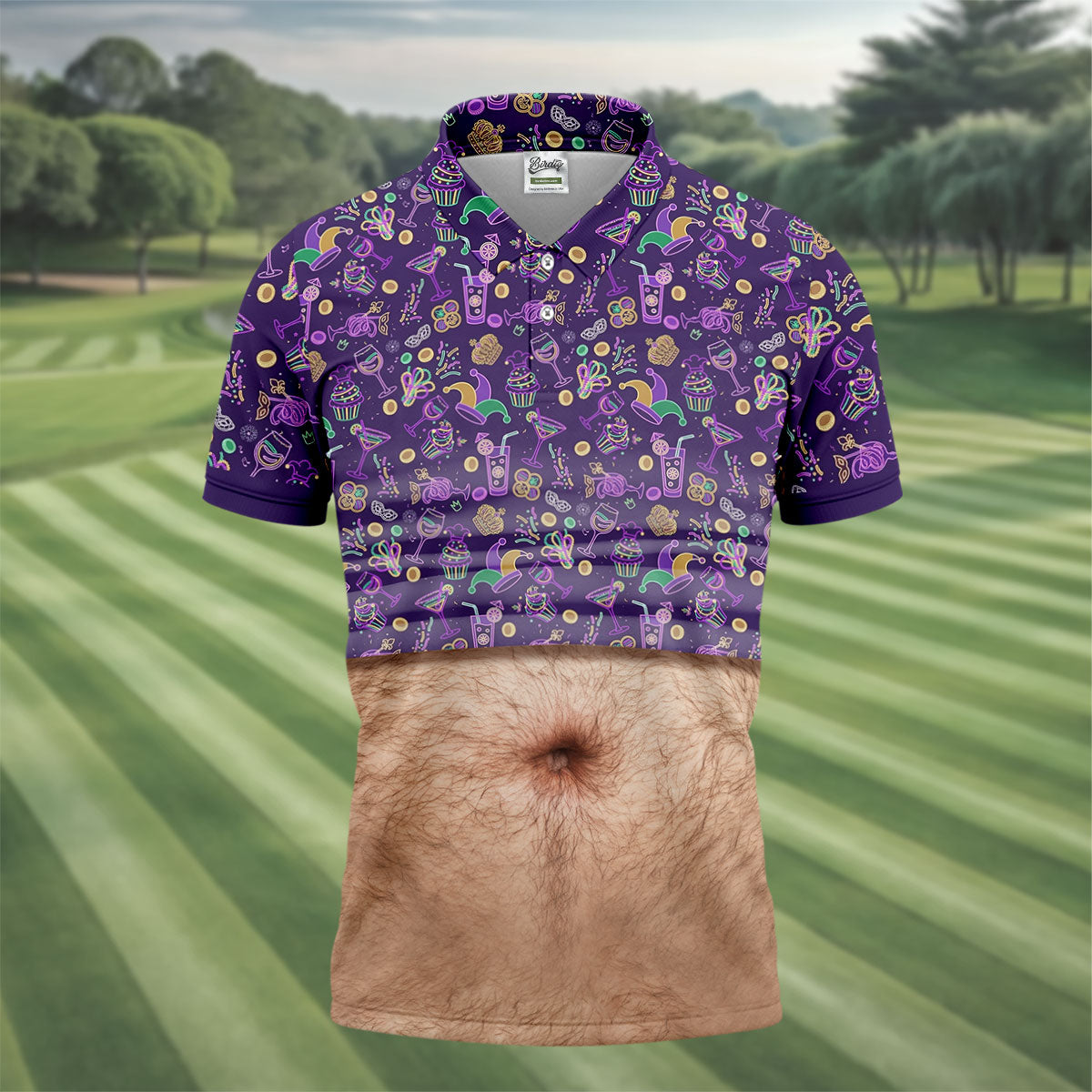 Purple Green Gold Mardi Gras Food Funny Tummy Golf Shirts For Men, Men's Funny Golf Shirts, Polo ShirtFor Men