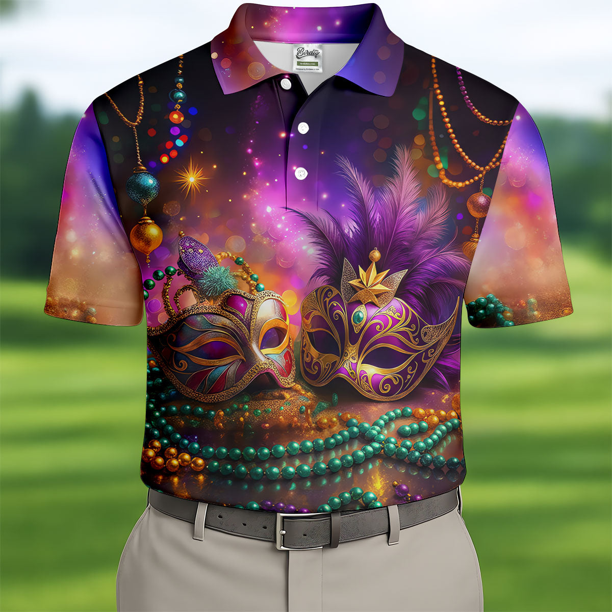Carnival Mask Beads Chain Bokeh Effect Mardi Gras Golf Shirt, Polo ShirtFor Men, Golf Shirts For Men