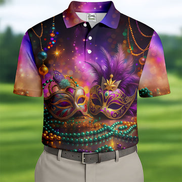 Carnival Mask Beads Chain Bokeh Effect Mardi Gras Golf Shirt, Polo ShirtFor Men, Golf Shirts For Men