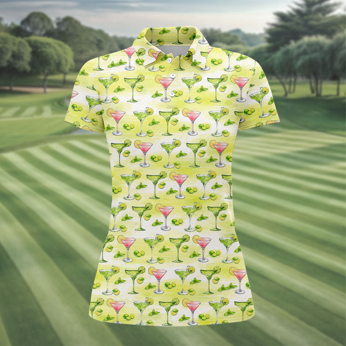 Vintage Margarita Cocktail Lime Pattern Golf Shirt, Women’s Golf Polo, Golf Tops For Women