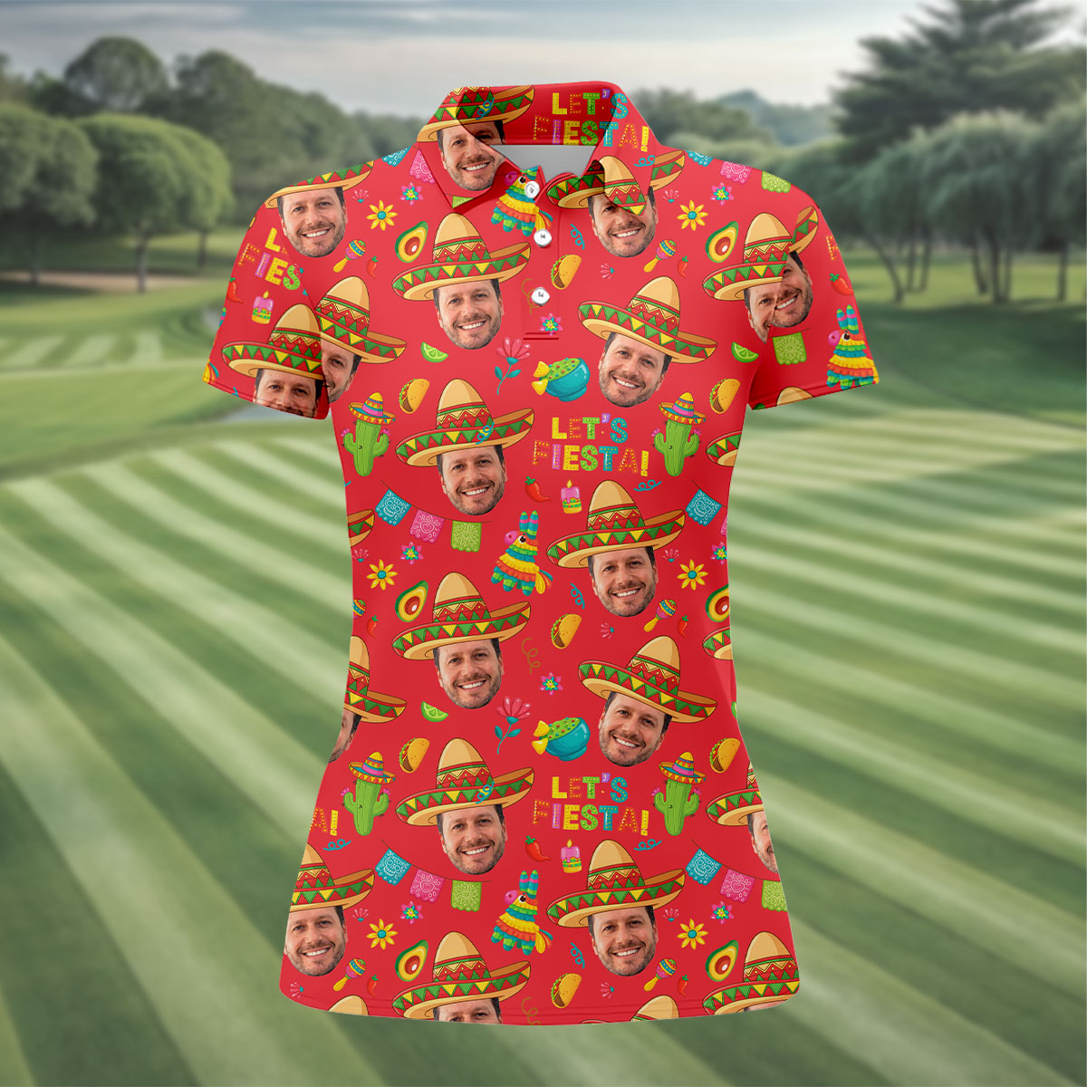 Let's Fiesta Cinco De Mayo Celebration Fiesta Themed Custom Face Red Golf Shirt For Women