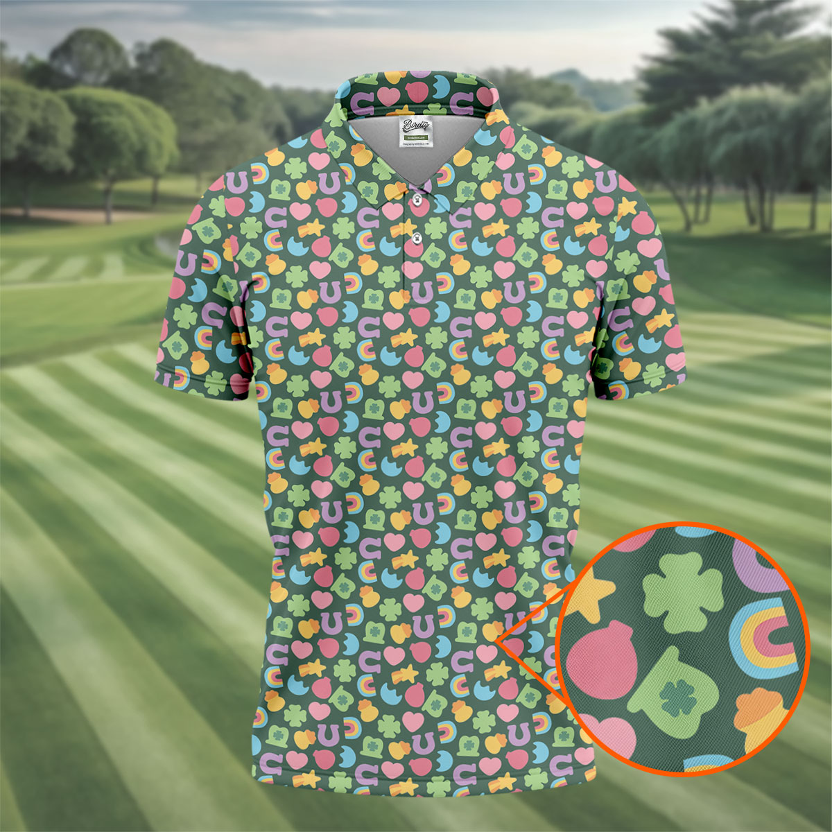 St Patrick's Day Lucky Charms Green Golf Shirt, Cute Golf Outfit, Polo ShirtFor Men, Golf Shirts For Men