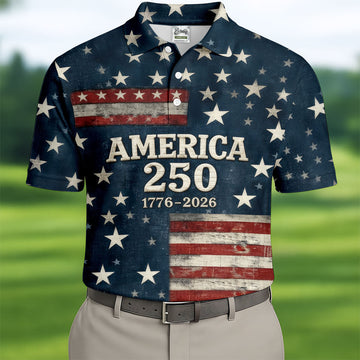 America 250 Distressed Flag 4th Of July Golf Shirt, Stars And Stripes Vintage Patriot Golf Shirts For Men