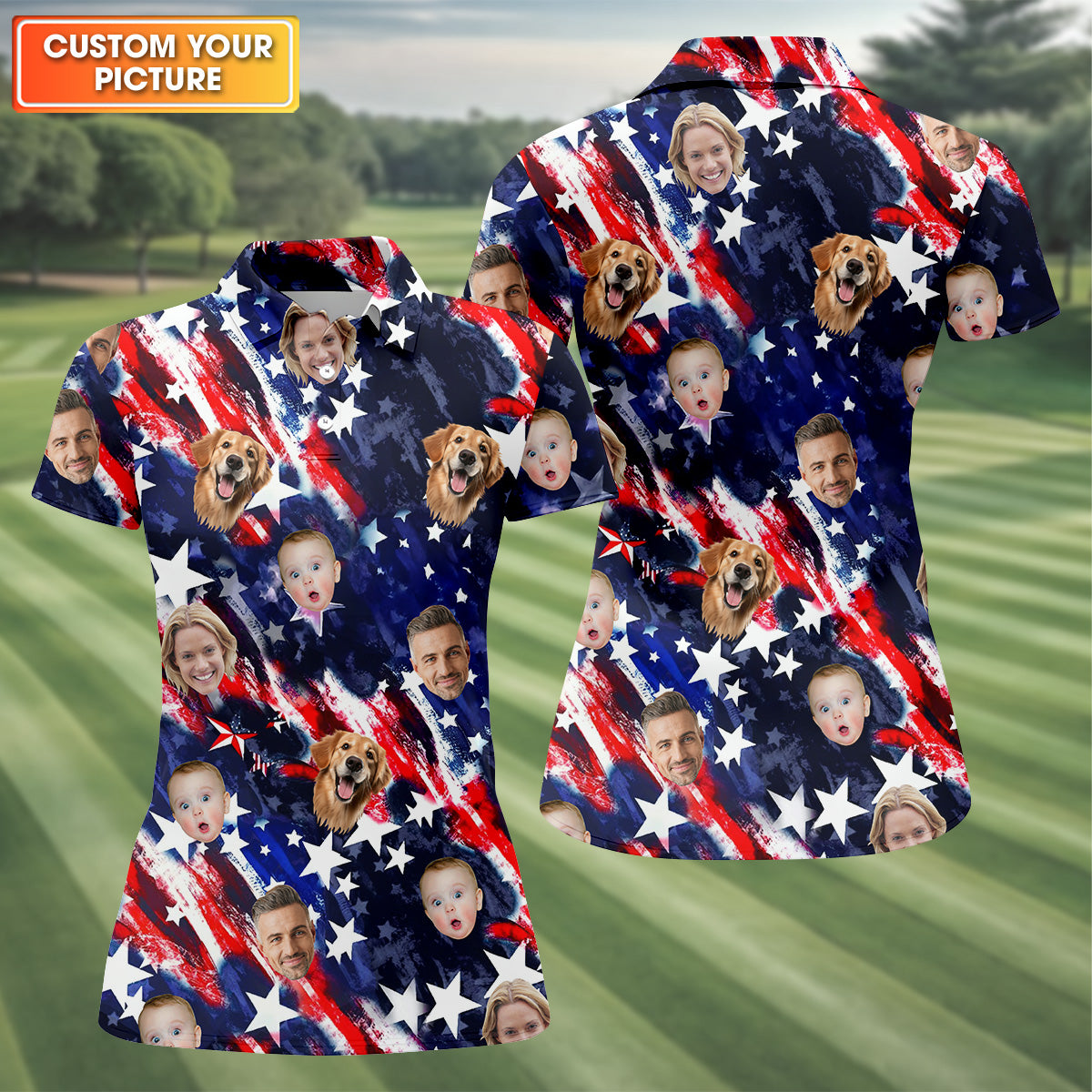 Custom Family Golf Shirt, Patriotic Golf Polos, Golf Shirt For Women, Personalized Dog Shirts, Custom Face Shirt