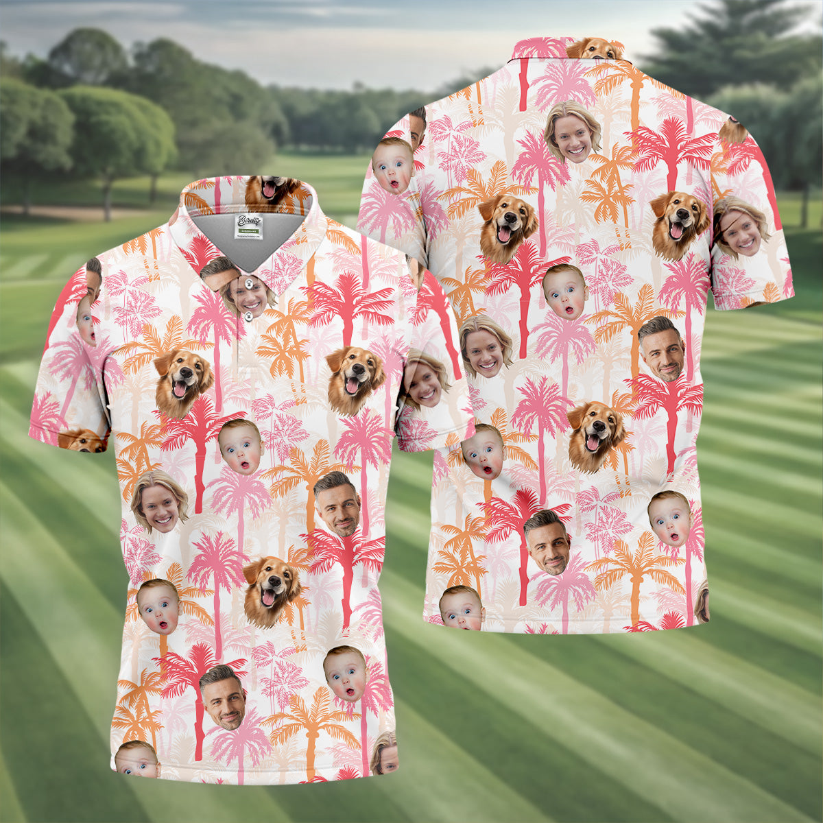 Seamless Pattern, Men Palm Tree Shirt, Pink Golf Shirt, Hawaiian Shirts With Faces, Great Golf Gifts For Guys
