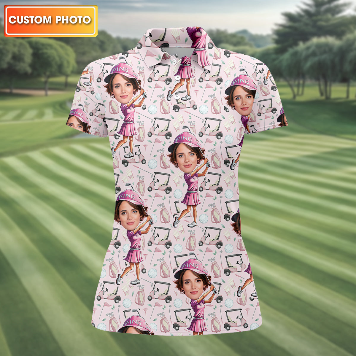 Custom Face Golf Shirt, Funny Womens Golf Polo ShirtMothers Day Shirt