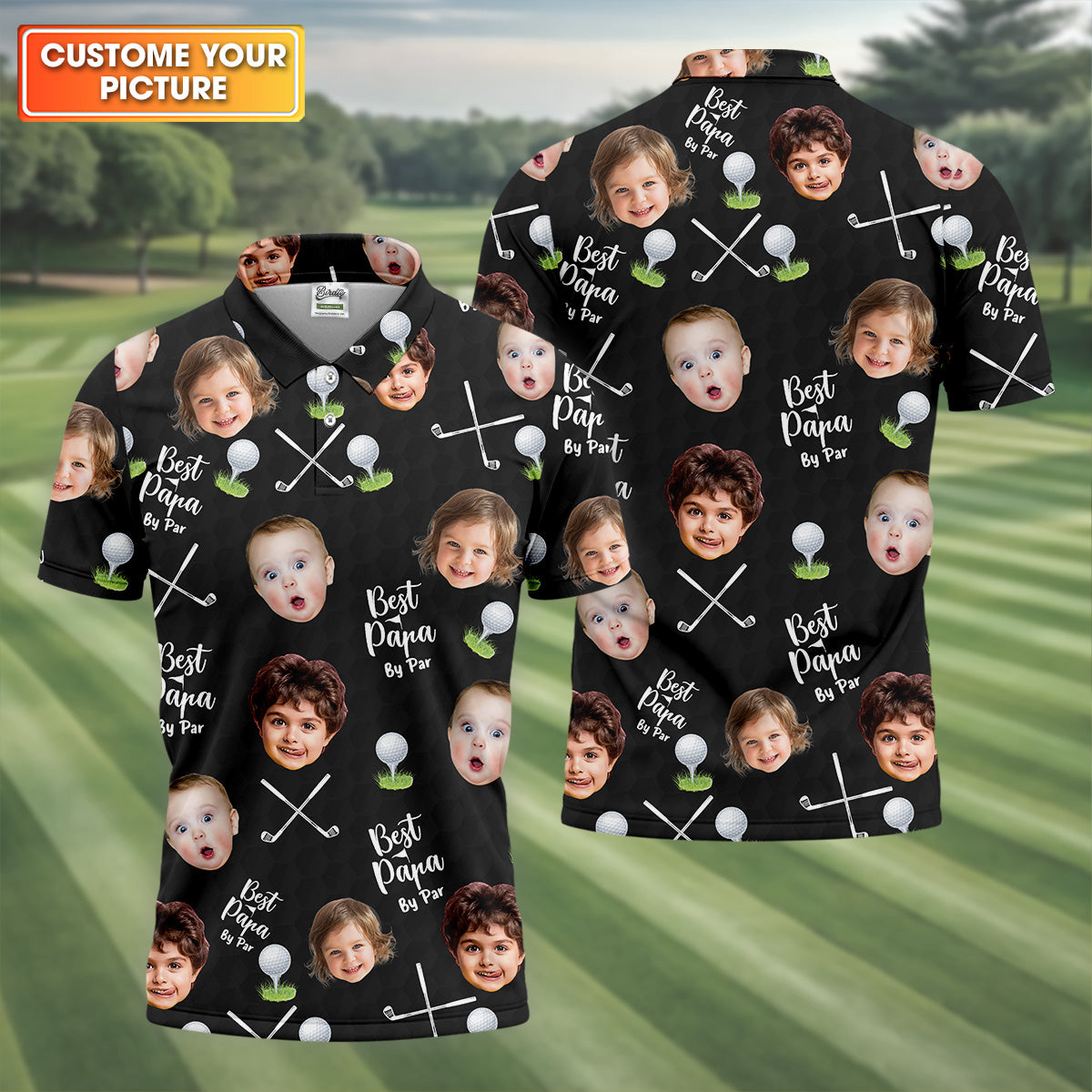 Best Papa By Par Black Custom Photo Golf Shirt, Funny Golf Shirt, Christmas Golf Gift