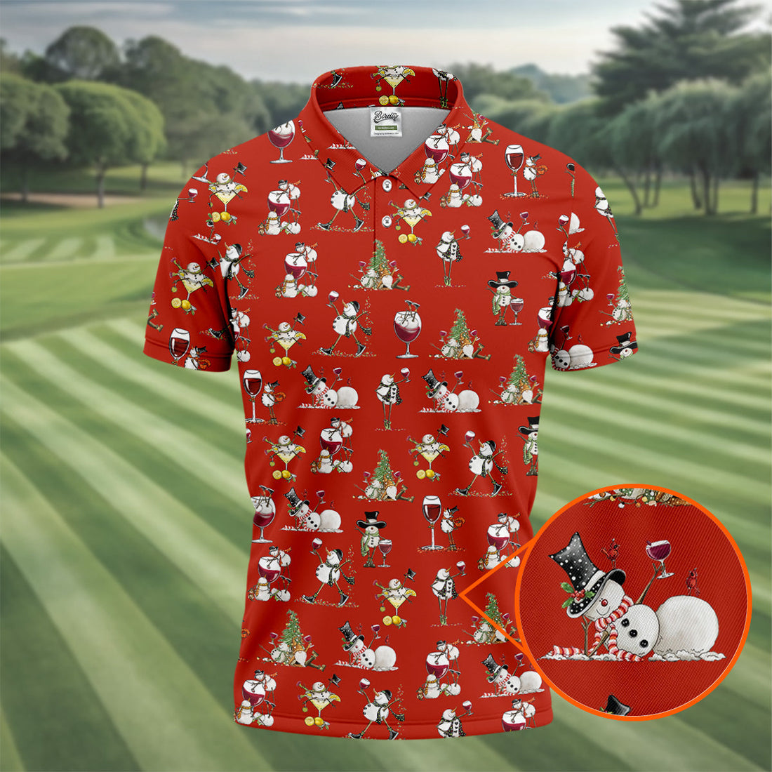 Funny Snowman Drinking Wine Red Golf Shirt, Christmas Golf Shirt, Polo Shirt Men, Golf Gift For Men