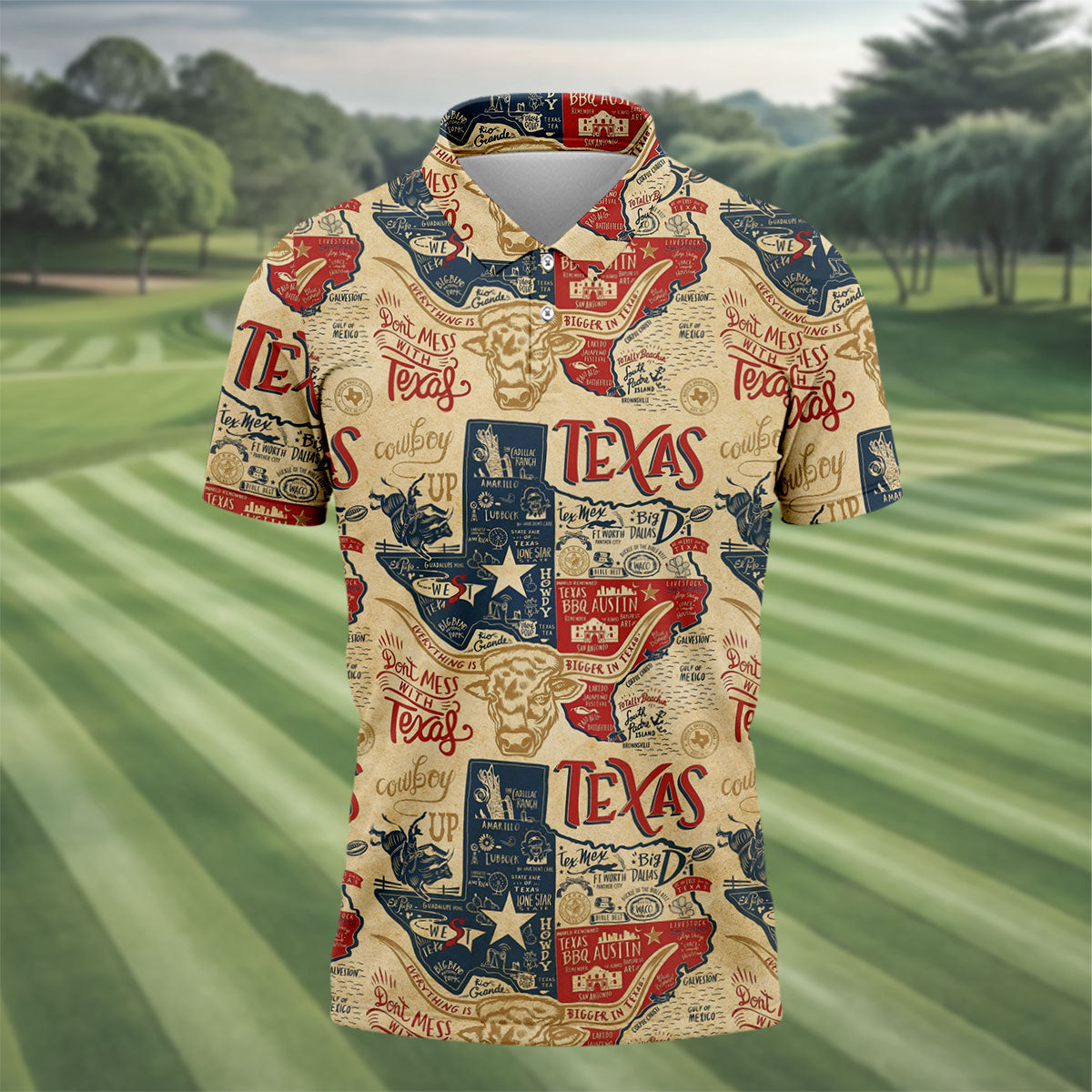 Don't Mess With Texas Western Theme Old West Golf Tops For Men, Polo Shirt Men, Golf Shirts For Men