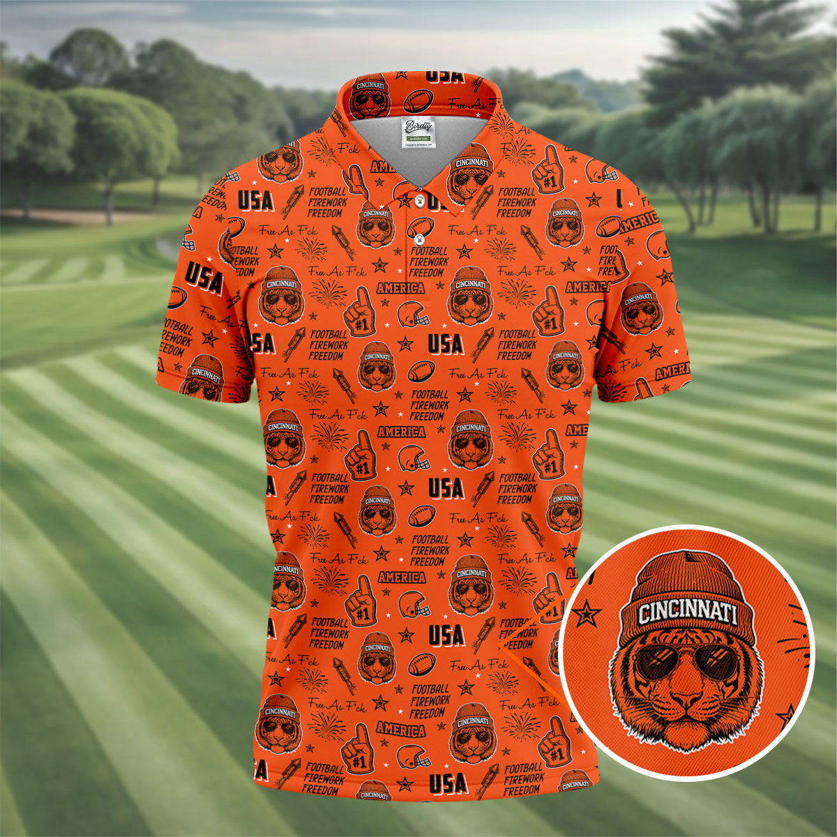 Bengal Tiger Head Orange And Black Sport Polo, American Football League Gift Ideas For Football Fans