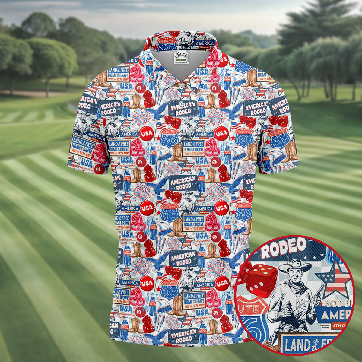 American Rodeo Western Theme Patriotic 4th Of July Golf Shirt, 250th Anniversary Golf Shirts For Men