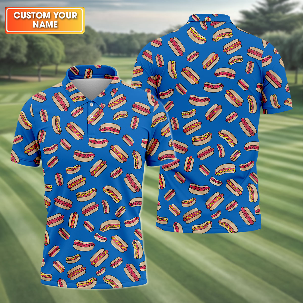 Men's Golf Polo ShirtHotdog Funny Golf Shirt, Dad Golf Gift