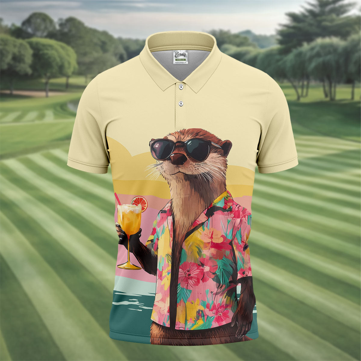 Funny Otter Tropical Theme Hawaiian Golf Shirt, Polo Shirt Men, Golfing Apparel