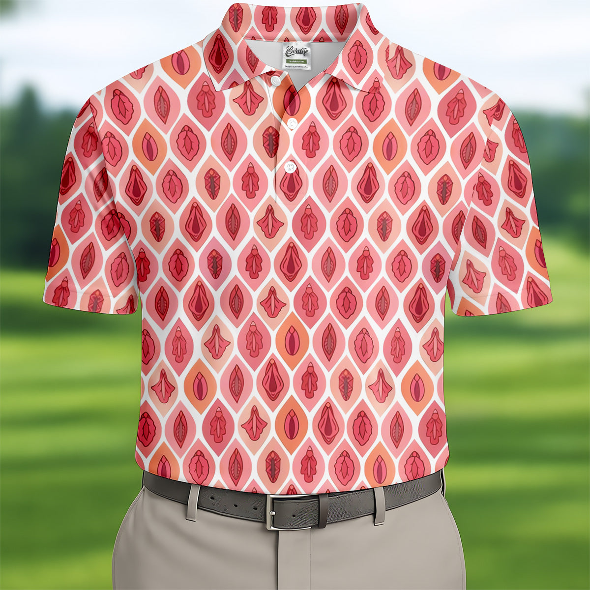 Funny Geometric Pink Golf Shirt, Fun Golf Shirts For Men, Golfing Apparel, Golf Shirts For Men