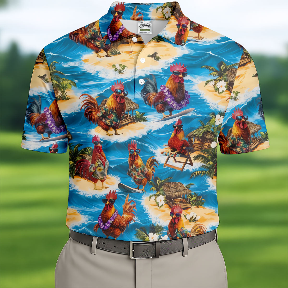 Cool Rooster Beach Vacation Hawaiian Golf Shirt, Mens Golf Polo, Printed Golf Shirts