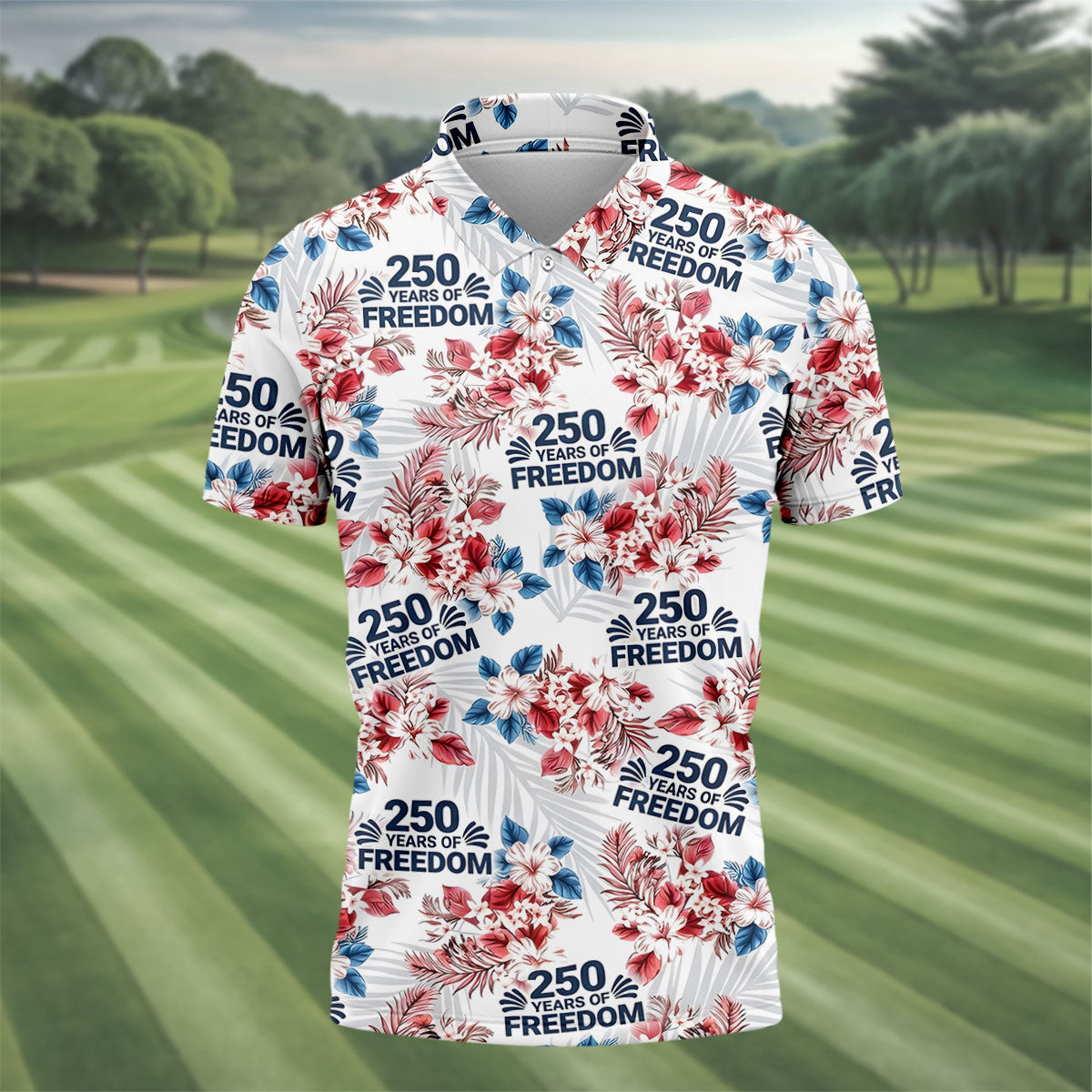 250 Years Of Freedom Tropical Vibe Retro Golf Shirt, Golf Tops For Men, 4th Of July Golf Shirts For Men