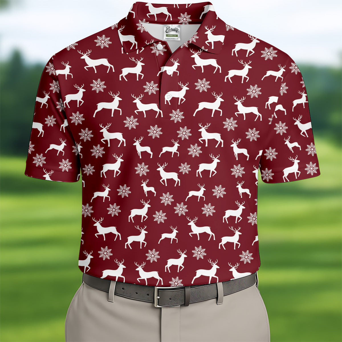 Reindeer Christmas Maroon Golf Shirt, Christmas Golf Shirt, Polo ShirtFor Men, Golf Shirts For Men