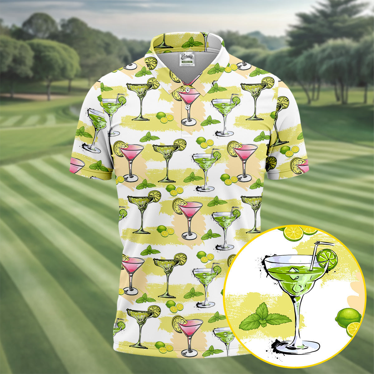Cocktail Margarita Summer Party Men's Polo ShirtCinco De Mayo Celebration Fiesta Golf Shirt For Men
