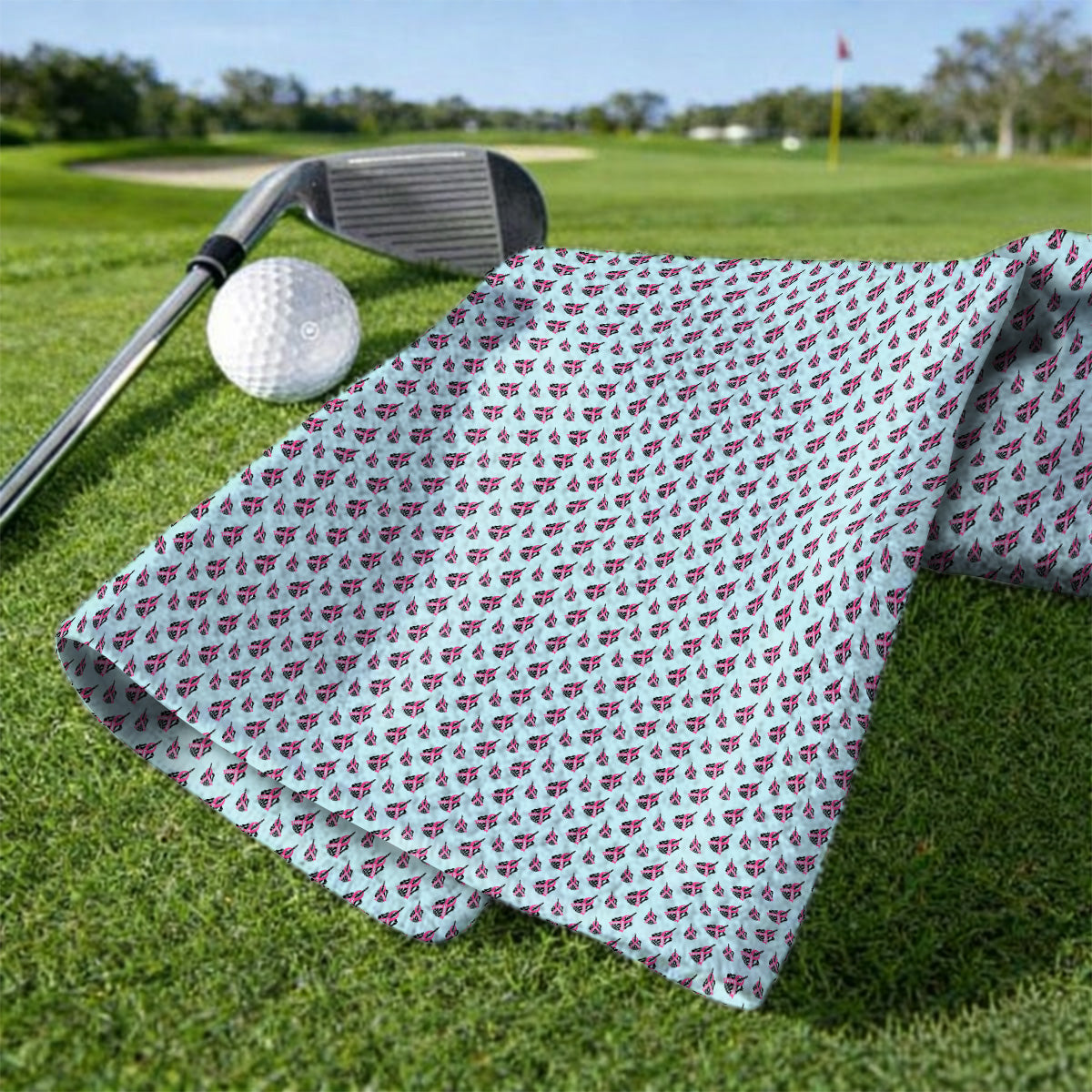 Breast Cancer Awareness Golf Towel, Pink Ribbon Pattern Golf Towels For Breast Cancer Support, Golf Gift For Golfer