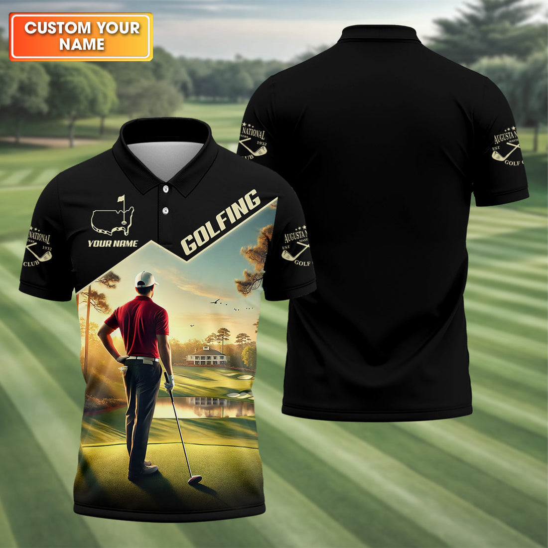 Custom Augusta Golfer Men's Golf Polo ShirtGolfing Apparel, Mens Golf Gift, Funny Golf Polo Shirt